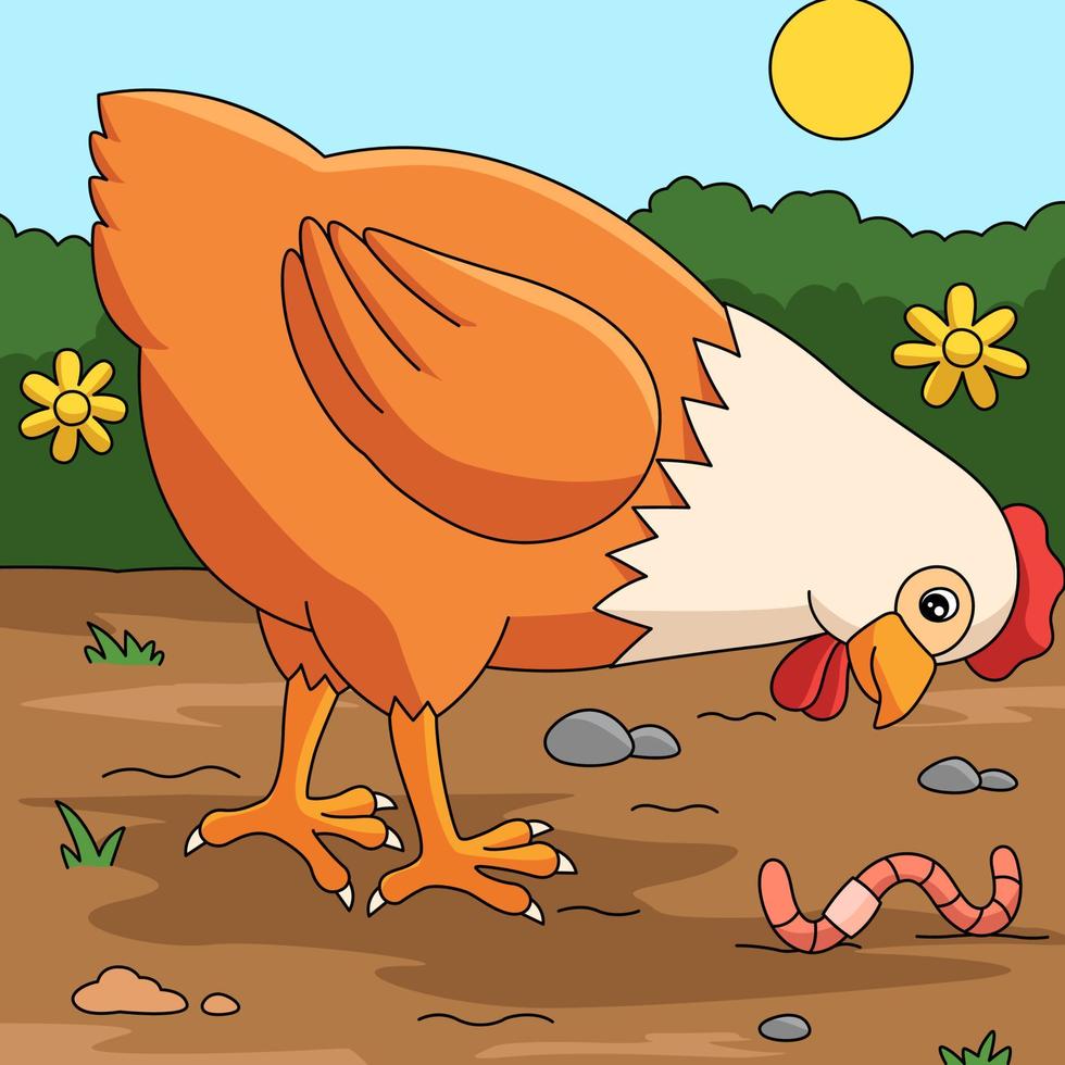 ilustração de fazenda de desenhos animados de cor de frango